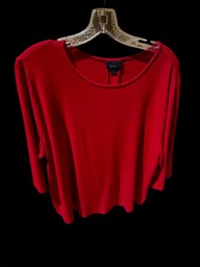 J. Jill Red Scoop-Neck quarter length Sleeve Tee
